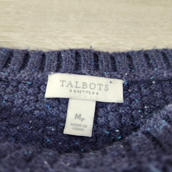 Talbots Navy Blue Speckled Sweater Long Sleeve Cotton Blend Womens Petite Size M - Picture 6 of 13
